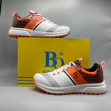 High-traction white and orange cricket gripper shoes for tape ball