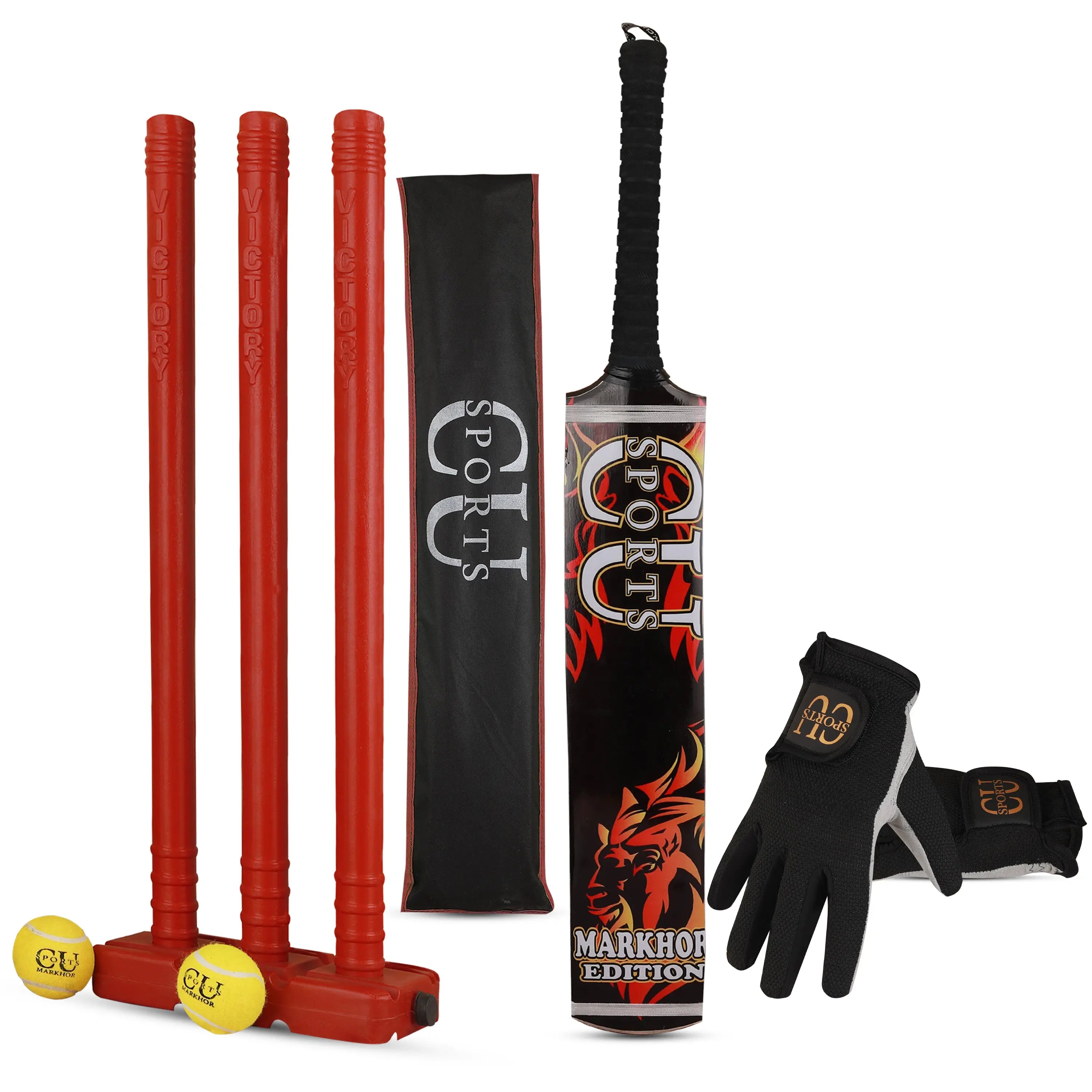 Tape Ball Cricket Kit – Markhor Bat, Gloves, Balls Stumps – CU