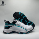 Cricket gripper shoes black and blue top view