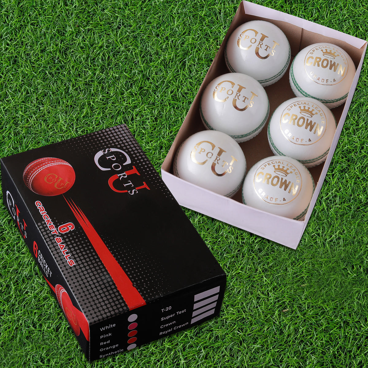 CU Sports Crown Edition hand-stitched leather cricket ball front view