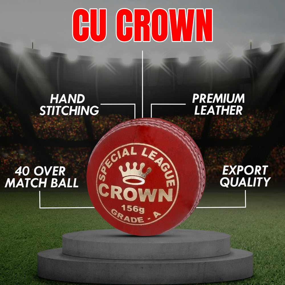 Close-up of hand-stitched seam on Crown Edition cricket ball