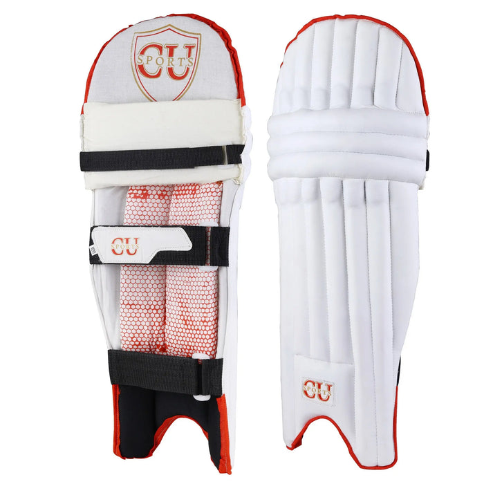 CU Sports Hard Ball Pro Edition cricket leg pads front view