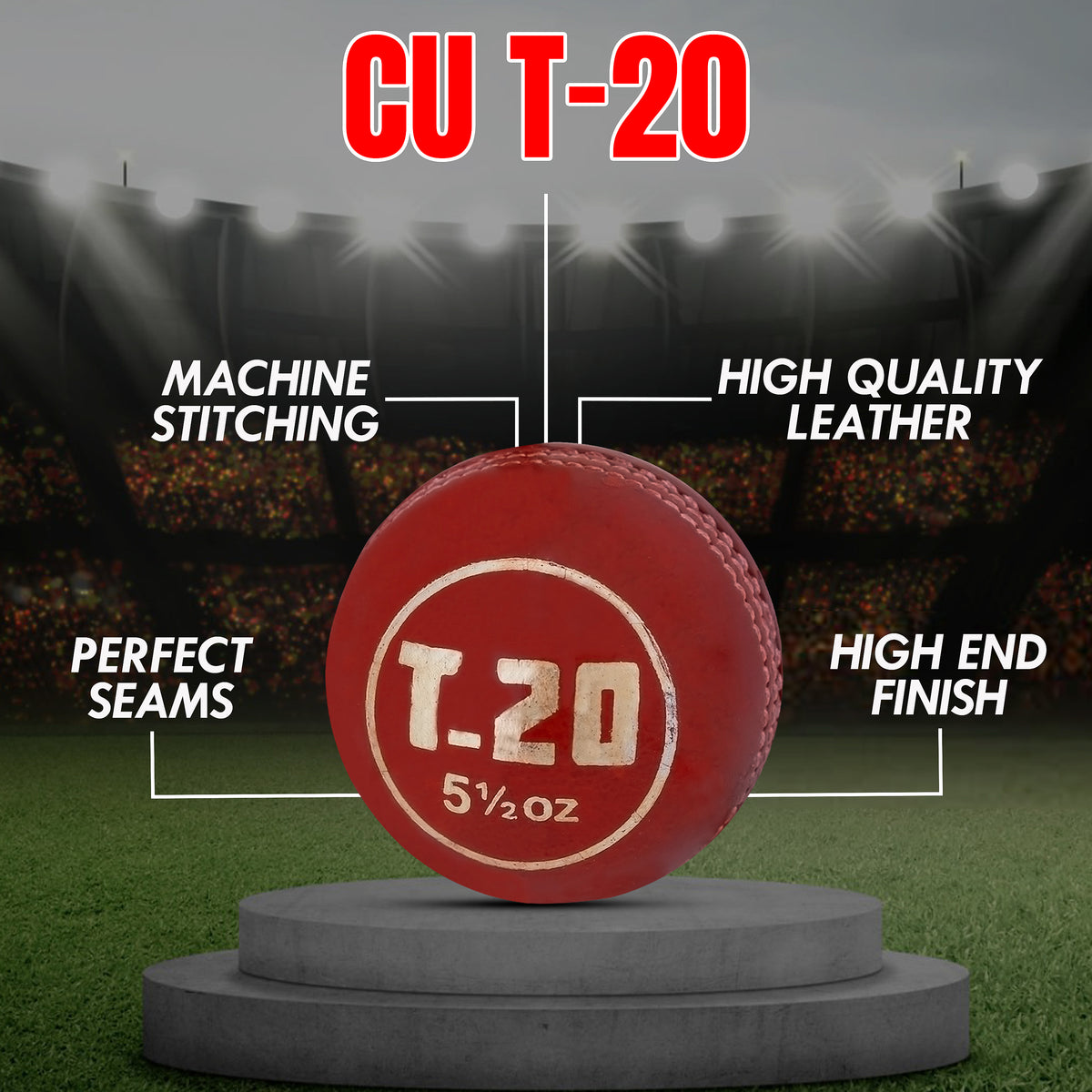 Close-up of seam on professional cricket ball