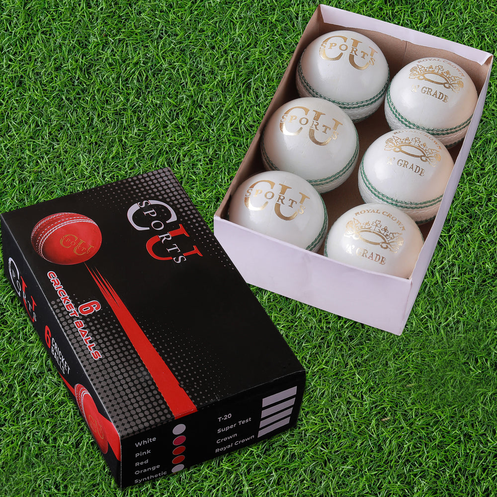 Hand-stitched Royal Crown cricket ball with lacquer finish