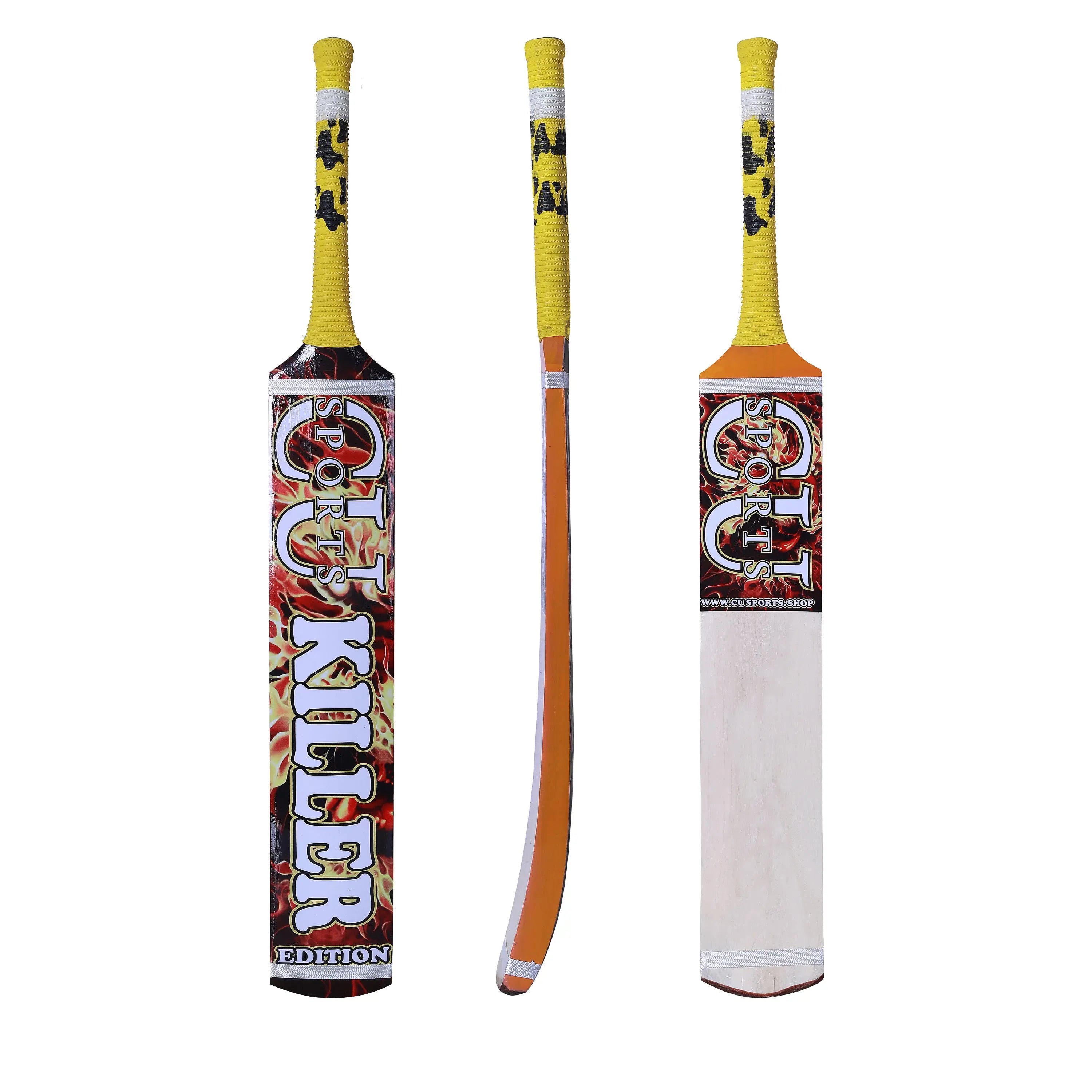 CU Sports Killer Edition Tape Ball Bat Front View

CU Sports Tape Ball Bat with Grip and 3D Stickers

Side Profile of Killer Edition Tape Ball Bat

Lightweight Cricket Bat for Tape Ball – CU Sports

Toe Guard and Thick Bottom – Power Bat Design