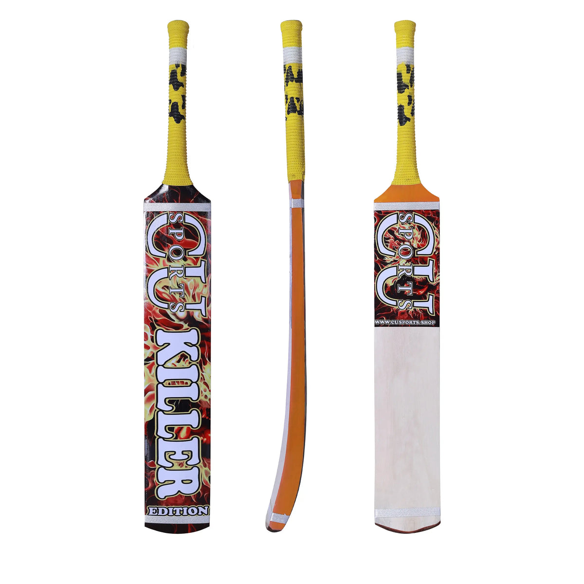 CU Sports Killer Edition Tape Ball Bat Front View

CU Sports Tape Ball Bat with Grip and 3D Stickers

Side Profile of Killer Edition Tape Ball Bat

Lightweight Cricket Bat for Tape Ball – CU Sports

Toe Guard and Thick Bottom – Power Bat Design