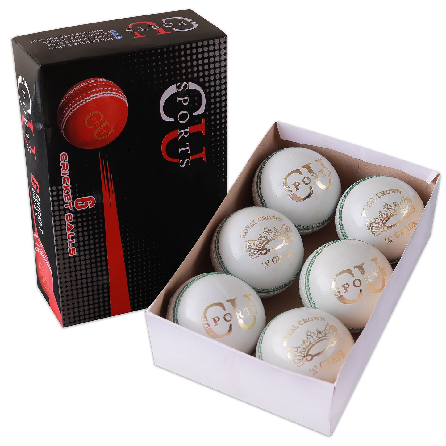 CU Sports Royal Crown Edition leather cricket ball hand-stitched front view