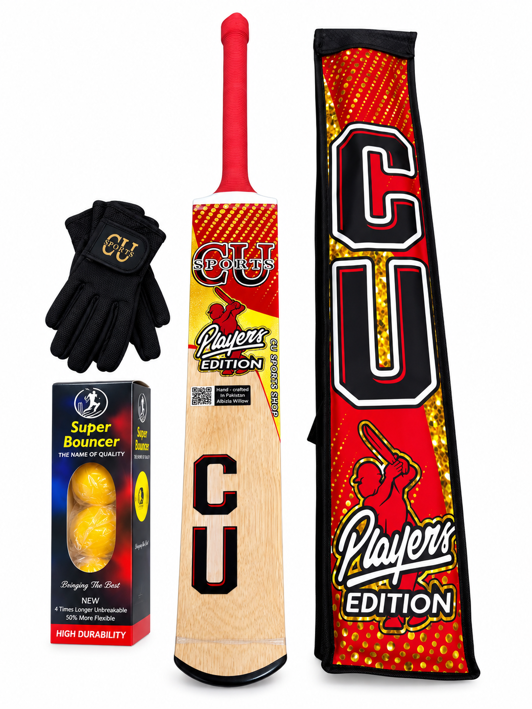 CU Sports Players Edition Tape Ball Cricket Kit – Bat, Gloves & Ball