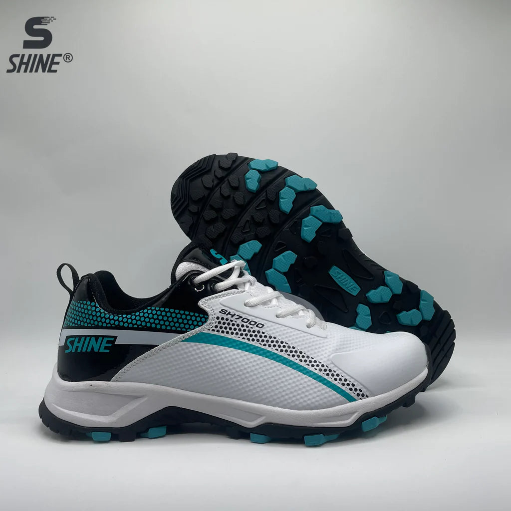 Cricket gripper shoes black and blue top view