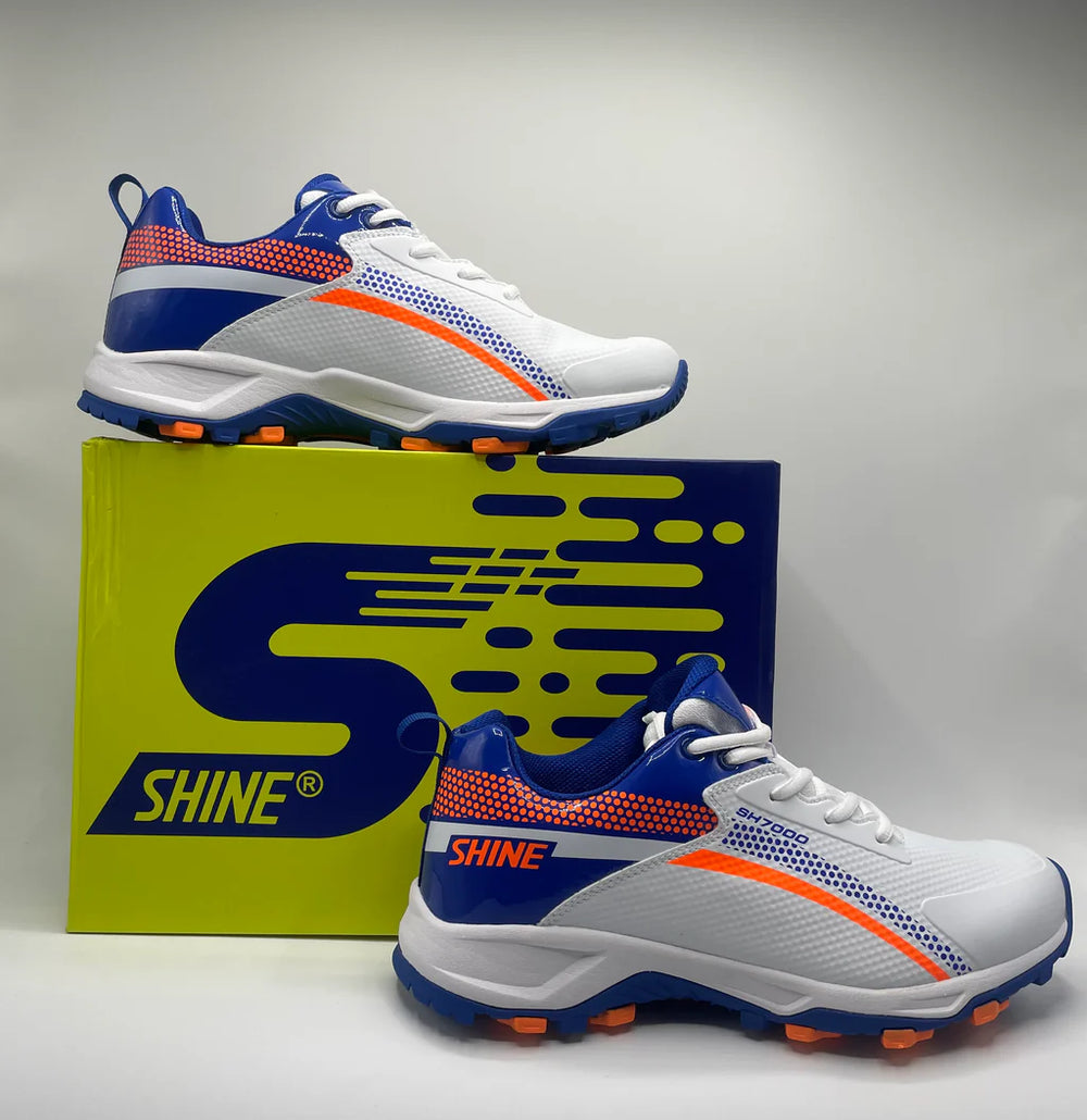 Shine New Edition Cricket Shoes – Orange & Blue | Lightweight Performance Footwear for Cricketers - CU Sports